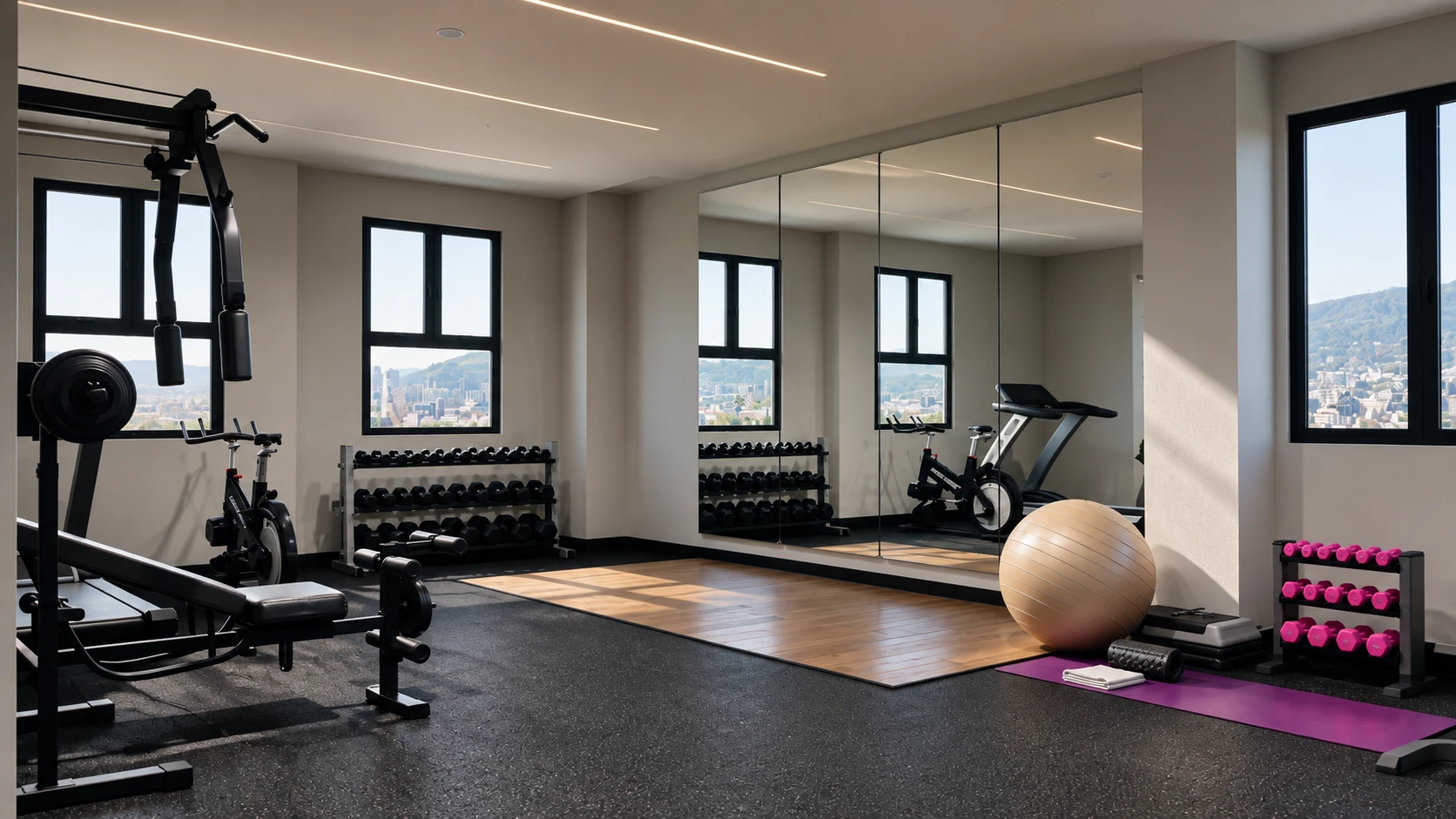 Gimnasio equipado con máquinas modernas